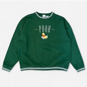 DISNEY Winnie the Pooh Bear Embroidered Pullover Crewneck Sweater XL Green White